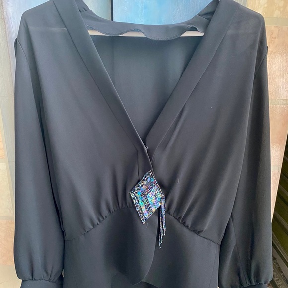 Vintage black cardigan sequin silk camisole top - Picture 5 of 7